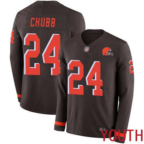 Cleveland Browns Nick Chubb Youth Brown Limited Jersey 24 NFL Football Therma Long Sleeve